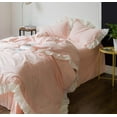thumbnail image 5 of Pink Lace Duvet Cover King 100% Washed Cotton 3 Pcs Set 1 Princess White Ruffle Duvet Cover with Zipper Ties 2 Pillow Shams Cute Peach White Striped Bedding Set Soft, 5 of 7