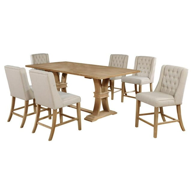Ensemble de Salle à Manger 7pc en Bois Naturel avec Table Extensible + Chaises Beiges