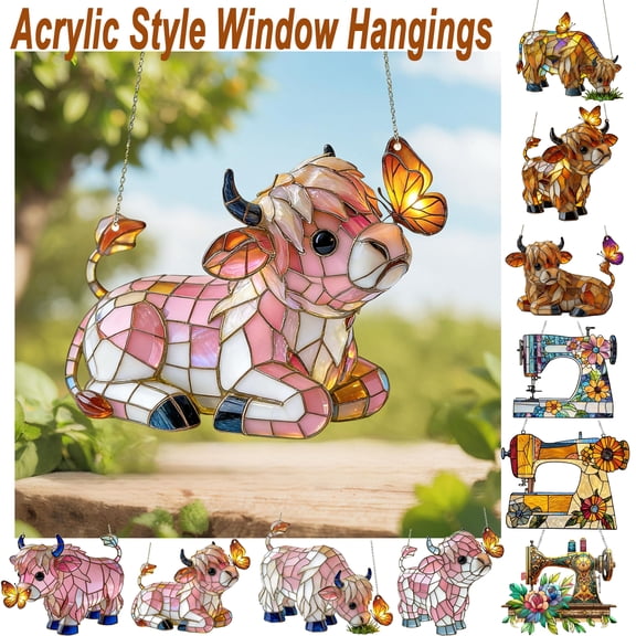 Cow Butterflys Cow Butterfly Window Suncatcher Hanging Ornament, 2D Flat Colorful Acrylic Stained Glass Inspired Sun Catcher for Farm Animal Home Window Garden Rustic Farmhouse Decor Gift, HAODEJW