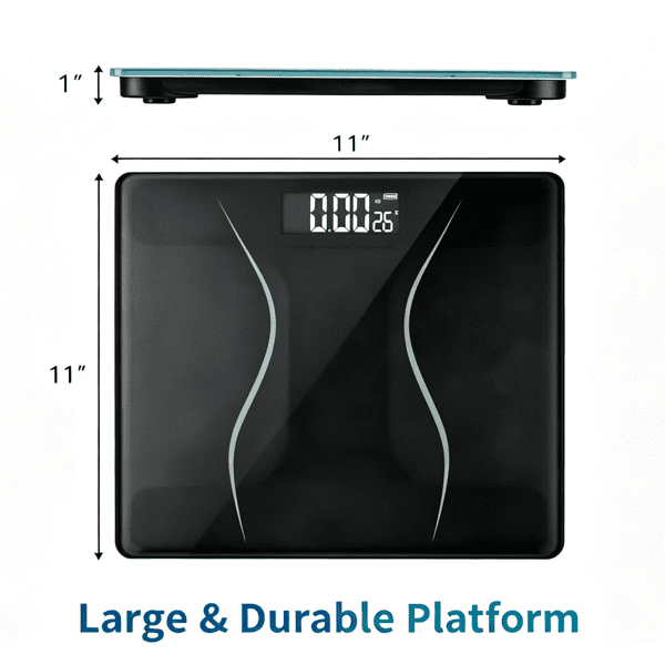 Alvantor Digital Bathroom Scale, 397 lb Capacity, 0.1 kg Increments, Backlit LCD, 6 mm Tempered Glass, Black