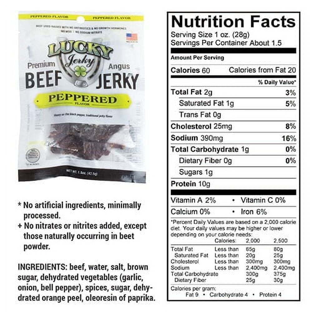 Lucky Beef Jerky - Peppered Beef Jerky Slab - 4 Pack High Protein Snack