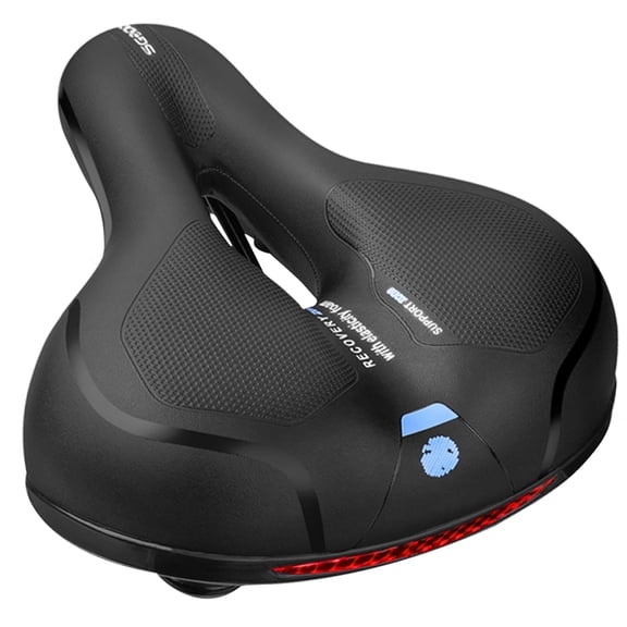 SGODDE Comfortable Bike Seat - Replacement Wide Bicycle Saddle Memory Foam Padded Soft Bike Cushion with Dual Shock Absorbing Rubber Balls Universal Fit for Indoor/Outdoor Bikes with Reflective Strip