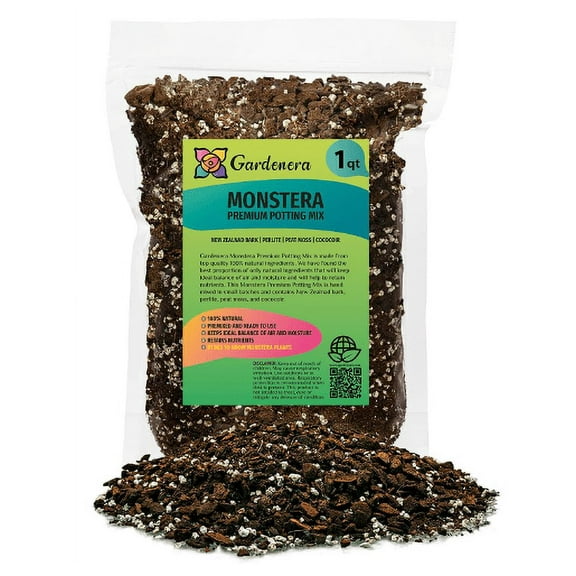 Gardenera Premium Monstera Potting Soil, Organic Aged Bark, Coco Coir, Quick Drain 1 Quart