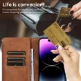 thumbnail image 3 of Fashionable luxury phone case with cross shaped wristband flip zipper, credit card slot with holder, phone leather case suitable for iPhone 11 Pro Max, 3 of 5