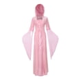 thumbnail image 2 of Witch Cos, Witch Cosplay, Witch Costume, Witch Outfit, Witch Roleplay, Women Renaissance Lace-Up Vintage Hooded Dress Medieval Witch Dress Cosplay Costume, Pink XL, 2 of 6