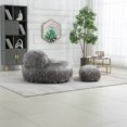 thumbnail image 2 of Faux Fur Bean Bag Chair with Ottoman, Oversized Lazy Sofa Chair, Comfy Upholstered Lounge sofa Chair w/Footrest for Living Room, Bedroom, Office, Gray, 2 of 9