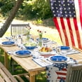 thumbnail image 4 of Table Runner Dresser Scarves 60 Inch Long, 4th of July Patriotic Freedom USA Flag Linen Dining Table Runners Blue and Red Star on Blue Ombre Tabletop Scarf for Wedding Holiday Party Kitchen, 4 of 9