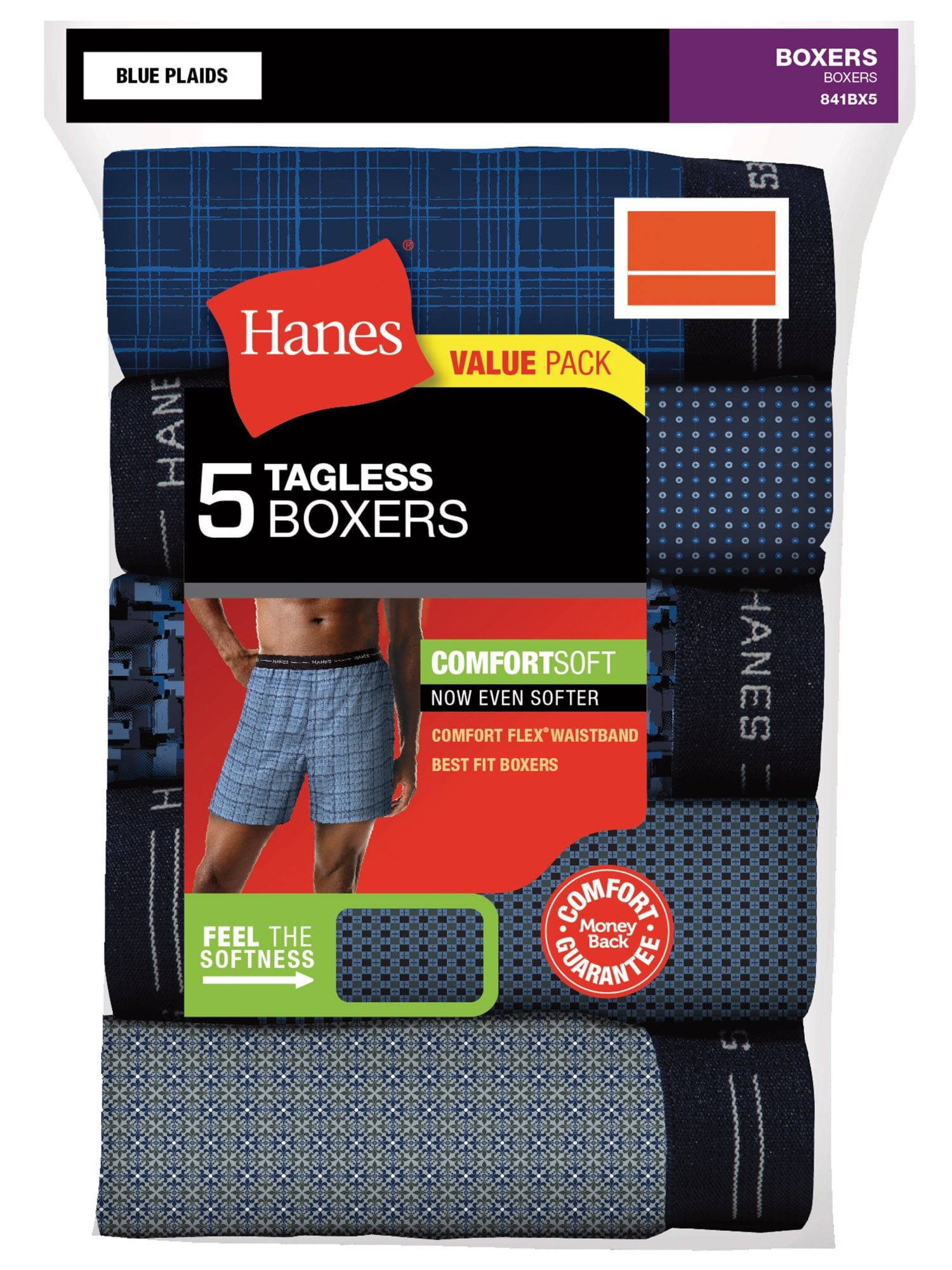 Hanes Hanes Men's Comfort Flex Exposed Waistband Blue Plaid Boxer, 5