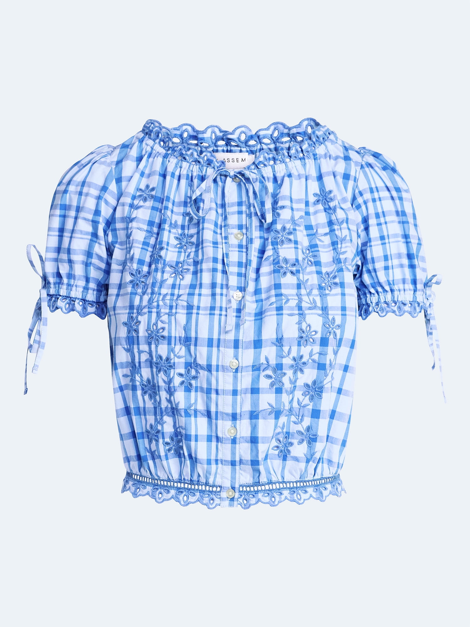 Free Assembly Women's and Women's Plus Embroidered Cropped Cotton Top with Short Sleeves, Sizes-XS-4X