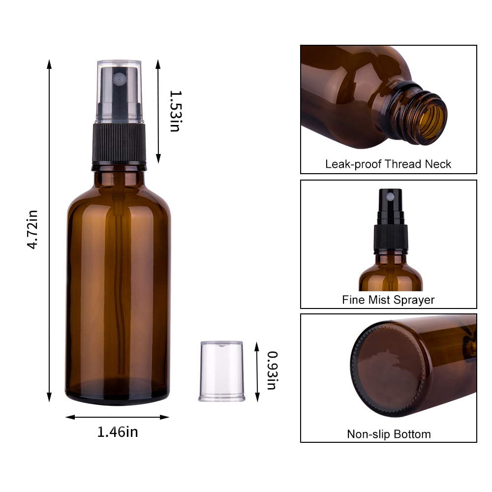 Fine Mist Spray Small Empty Spray Bottle 2oz Amber Glass Spray Bottles for Essential Oils Set of 3 