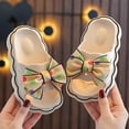 thumbnail image 2 of ZACPNCV Girls Bow Slippers Cute Flip Flops Summer Cushion Thick Sole Large Bow Cloud Slides Home Sandals Beige 3.5-4 Years, 2 of 6