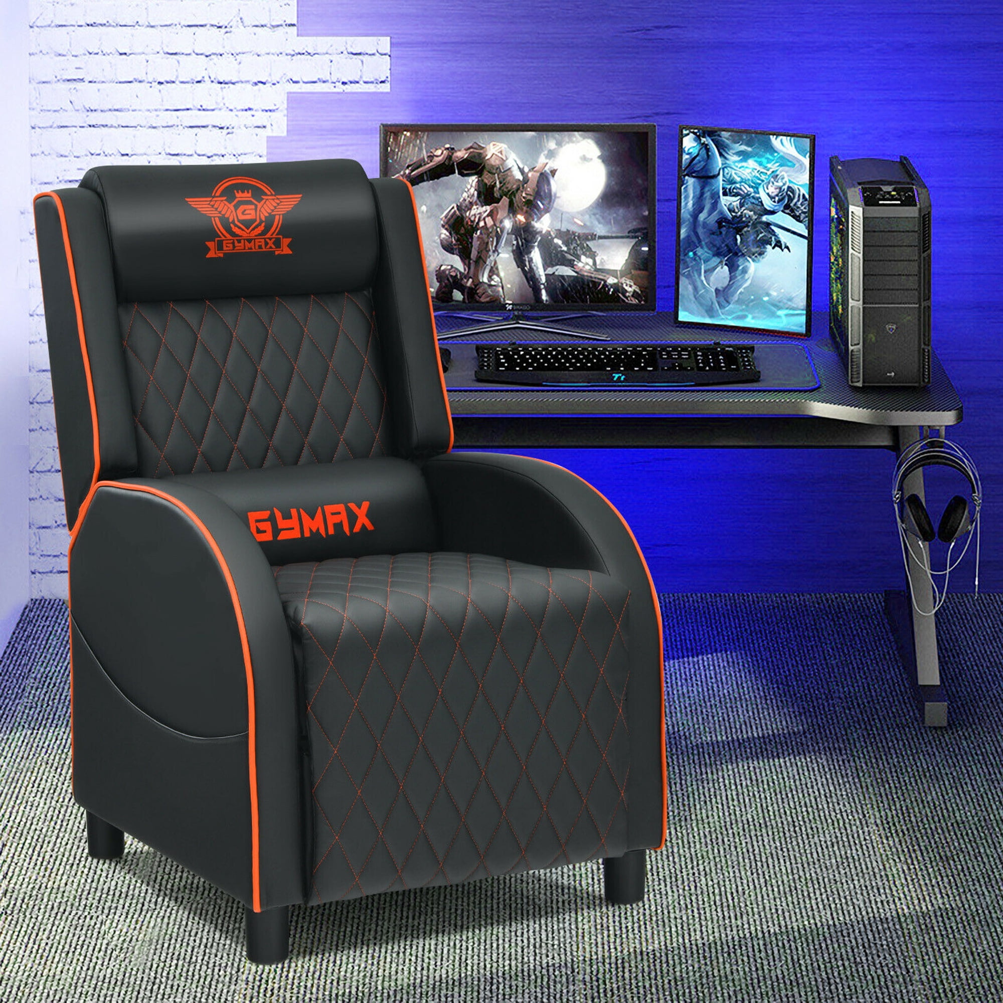 Gymax Massage Gaming Recliner Chair Leather Single Sofa Home Theater Seat Orange