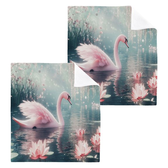 BZSMCE Towel Cotton Face Towel Soft Hand Towels Fashion Swan with Pink Wings Swimming Pattern
