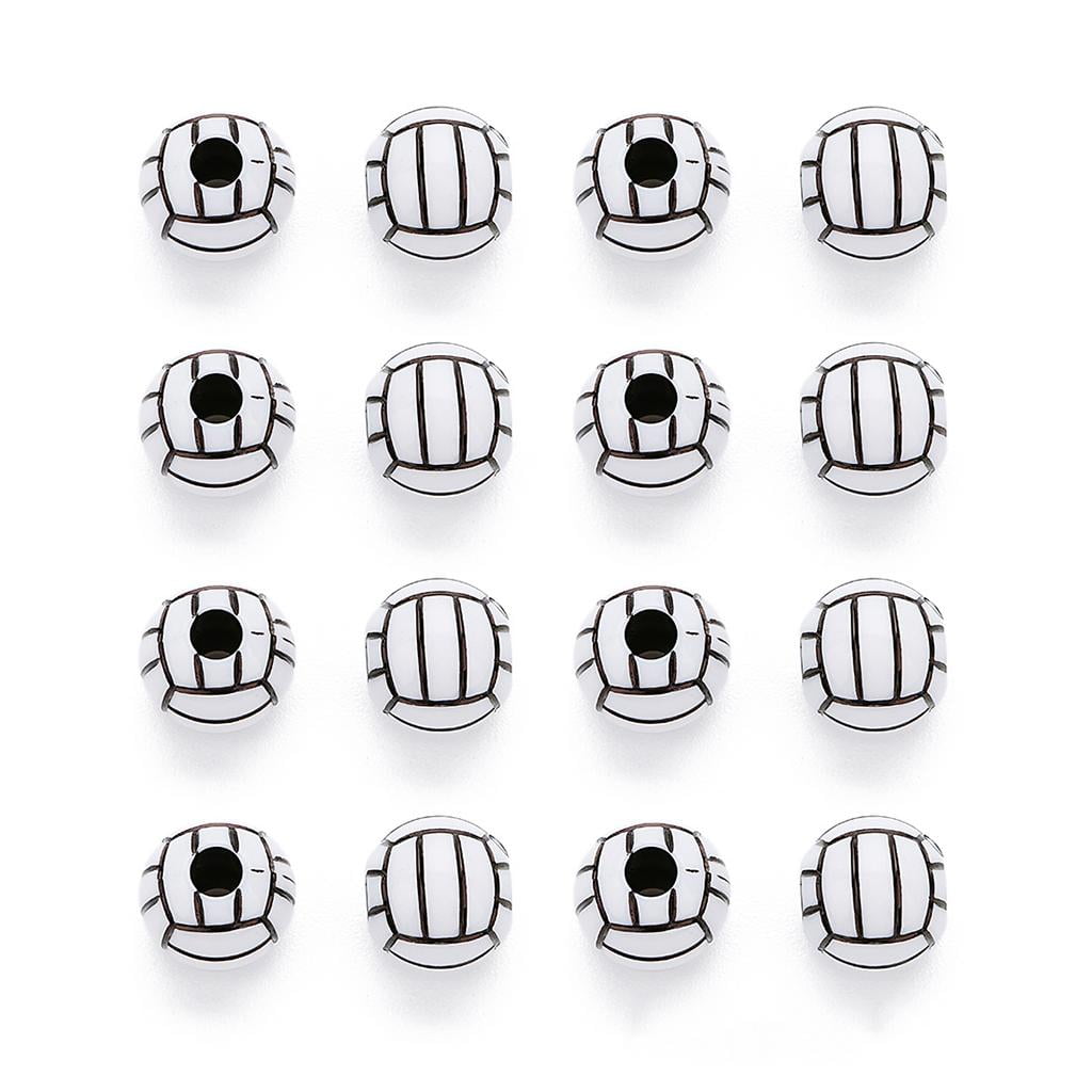 Abbraccia 4x50 Pieces Volleyball Design Round Acrylic Loose Large Hole Beads for Beading 4 Pcs