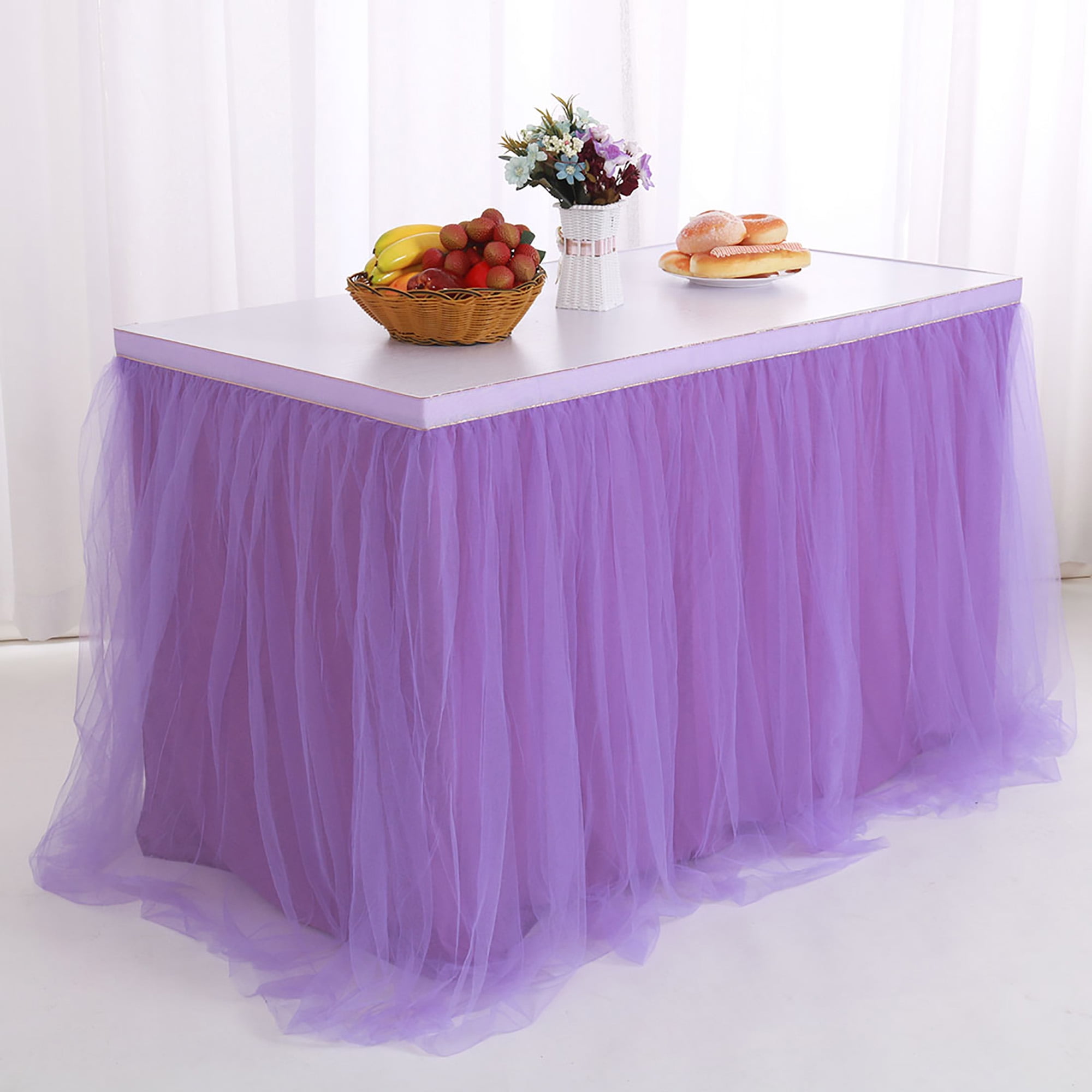 PiccoCasa Tulle Table Skirt for Rectangle Table Party Decoration 14ft