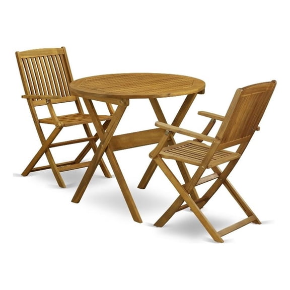 Pemberly Row Folding Table and 2 Outdoor Folding Chairs - Natural Oil Finish