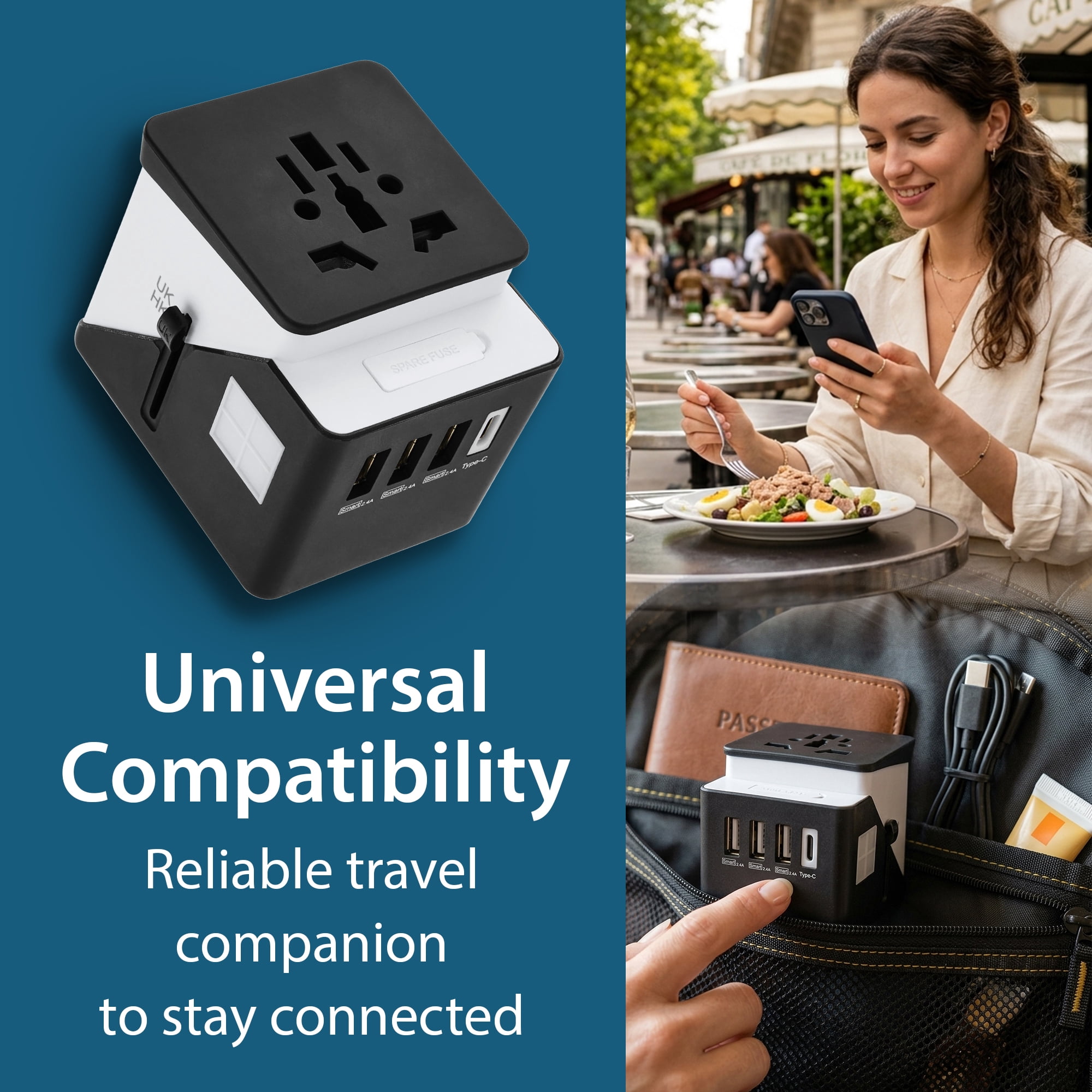 Protege International Travel Power Adapter 4 port with USB-C