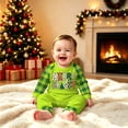 thumbnail image 2 of Merry Bright Letter Print Matching Christmas Pajamas for Family, Green Raglan Top & Plaid Pants, Cozy Christmas Pjs for Holiday Photo, 2 of 5