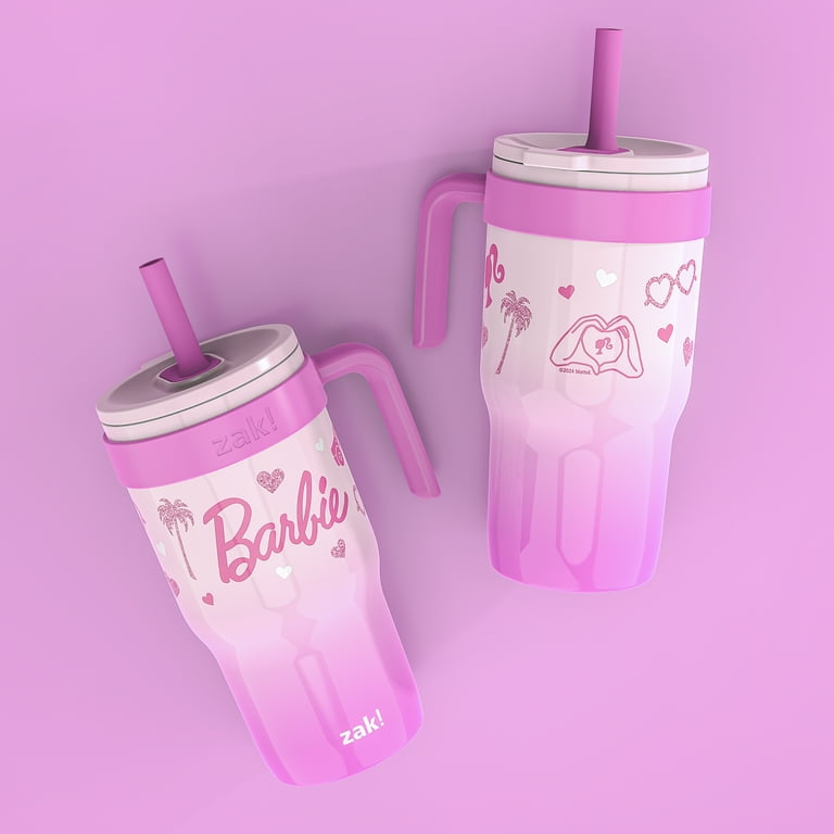 Zak Designs 18oz Barbie Kids Straw Handle Tumbler, Stainless