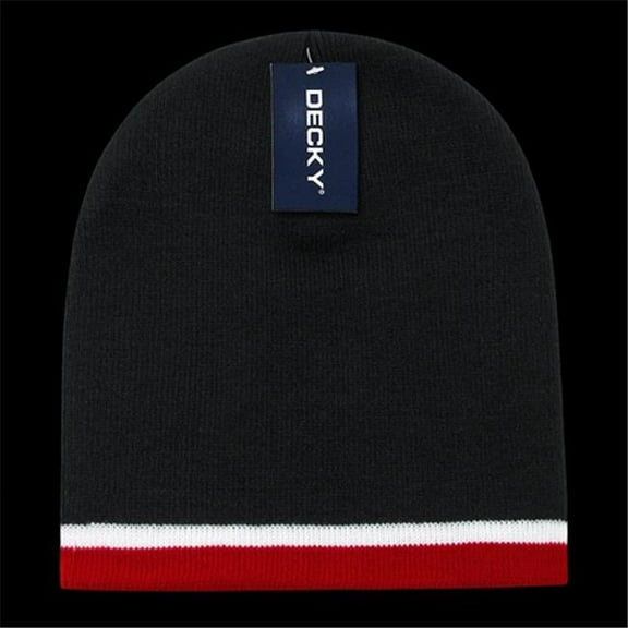 Decky Double Striped Beanie - Black White & Red