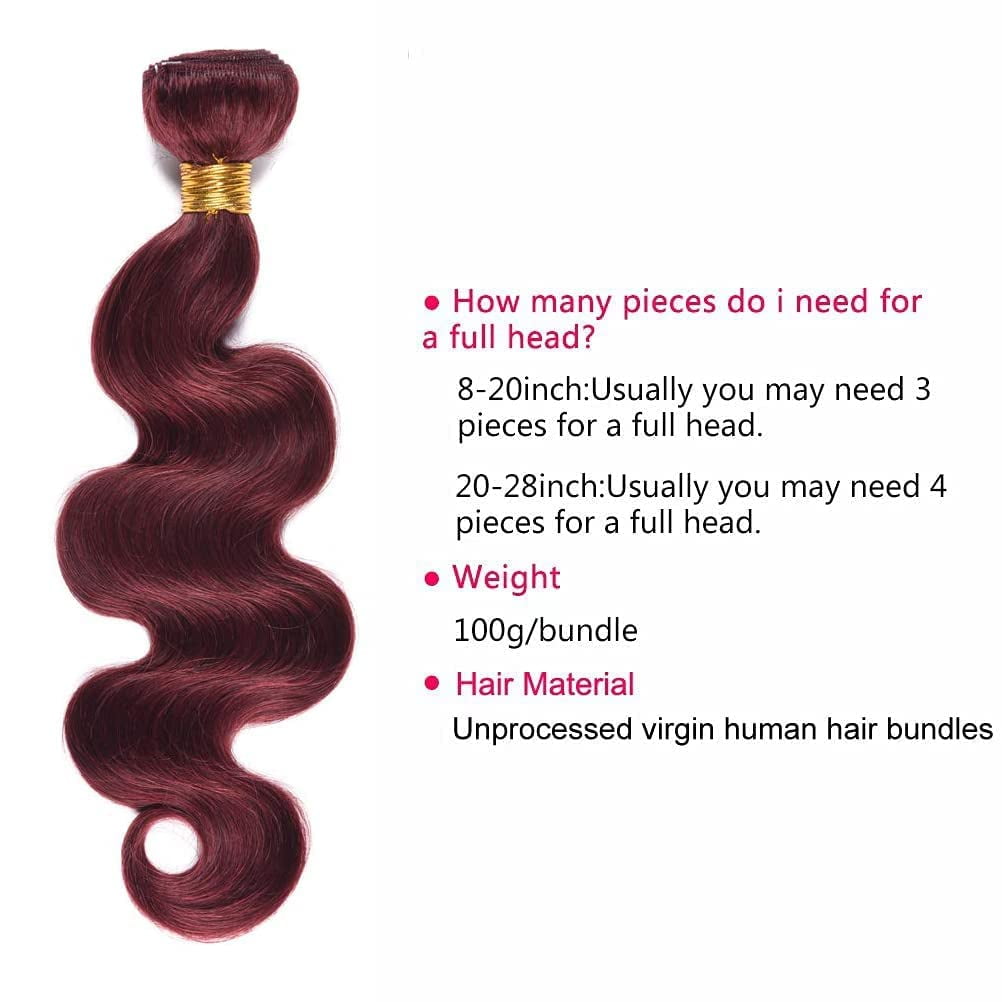 Ustar Human Hair Bundles 99j Burgundy Bundles Body Wave 100% Unprocessed Human Hair 10“