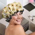 thumbnail image 5 of Shower Caps,White Yellow Sunflower Pattern Waterproof Shower Cap for Women 4 Pieces,Double Reusable Hair Cover for Shower PEVA Elastic Stretch Hem, 5 of 7