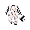 thumbnail image 2 of Qiylii Baby Halloween Romper,Stripe Long Sleeves Cartoon Ghost Pumpkin Romper+Hat, 2 of 9