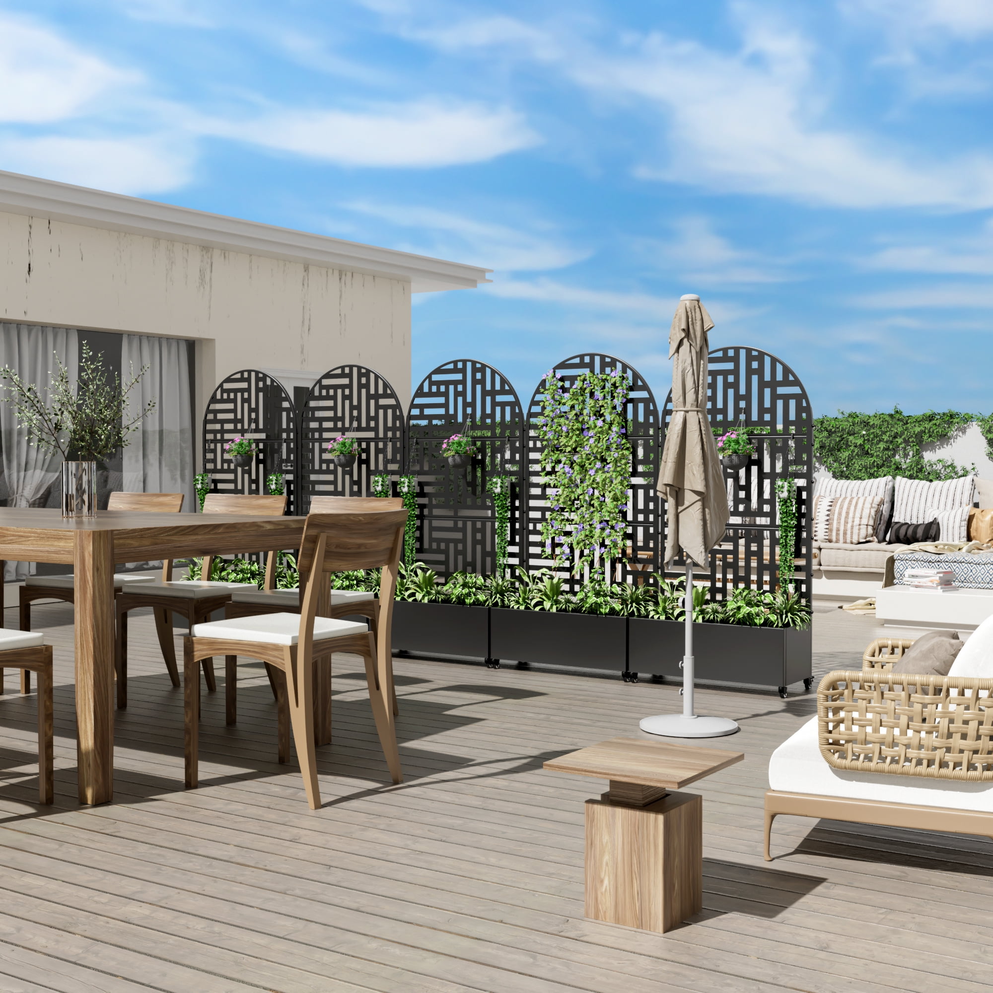 72"x35" Metal Black Arch Pots and Planter Raised Box with Trellis for Vine Climbing Plants