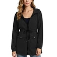 thumbnail image 4 of Feancey Hooded Rain Jackets for Women Drawstring Waist Waterproof Windbreaker Jacket Outdoor Lightweight Full Zip Raincoats Hiking Travel Jackets with Pockets Black L, 4 of 8