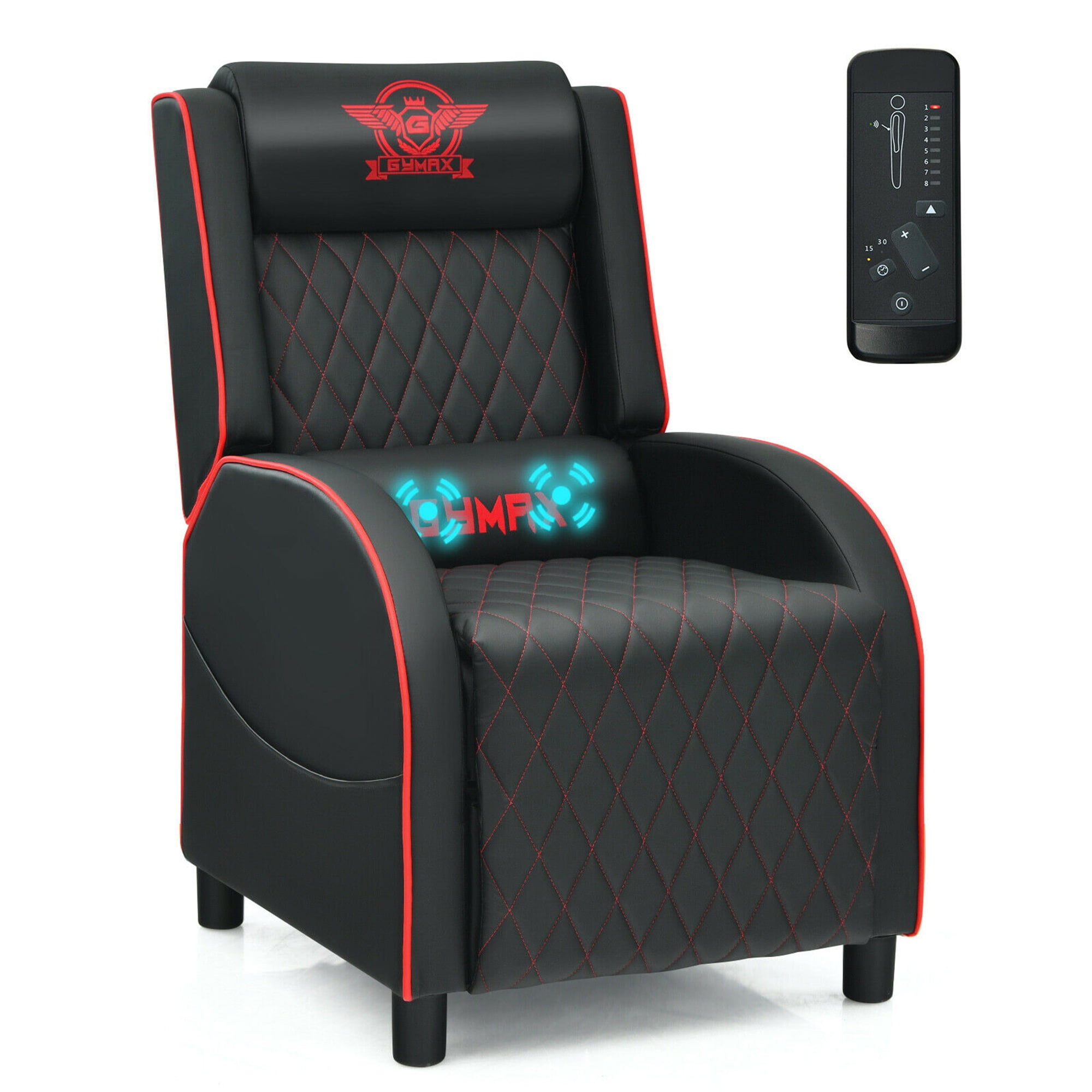 Gymax Massage Gaming Recliner Chair Leather Single Sofa Home Theater Seat Red