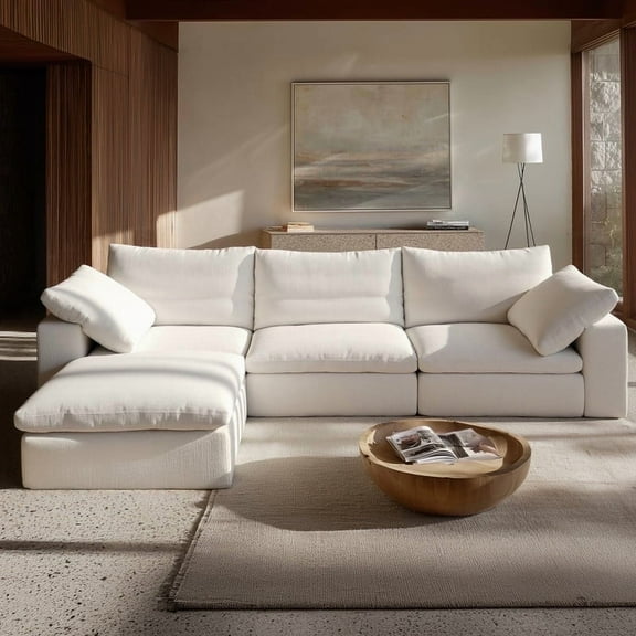 Vorthio 110.2" Cloud Couch Oversized Modular Sectional Sofa, 3 Seater with Ottoman, Modern L Shaped Comfy Sofa, Wide & Deep Seat Couches with Metal Frame, White