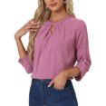 thumbnail image 4 of CURVOSPORT Camisa Elegante para Mujeres, Top de Oficina con Abertura, Frente Plisado, Manga 3/4, Blusa de Chifón, Talla XS, Púrpura Ciruela, 4 of 6