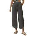 thumbnail image 2 of Linen Capris for Women Elastic High Waisted Drawstring Capri Pants with Pockets Side Button Bottom Casual Capri Pants, 2 of 7