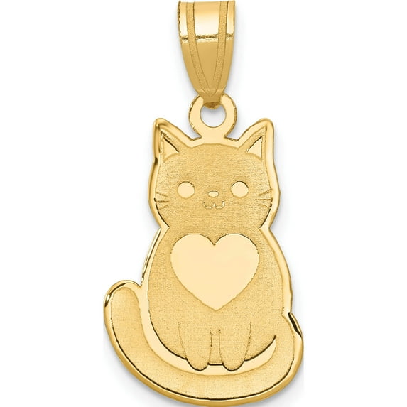 14K Yellow Gold Laser Cut Cat With Heart Charm Made In United States yc1181