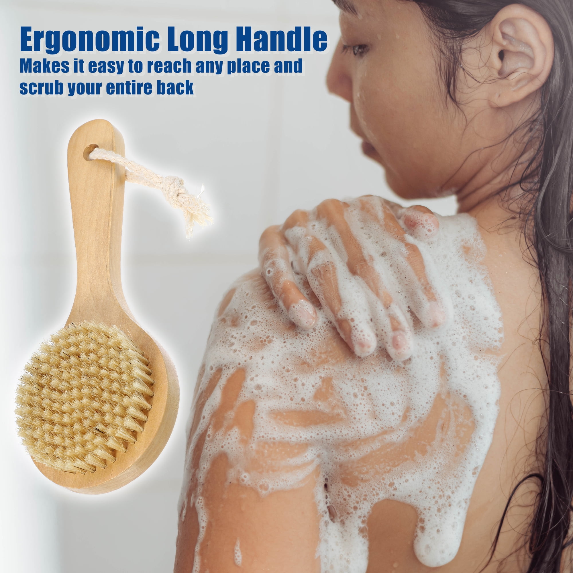Unique Bargains Bath Brush Back Scrubber Wood for Shower with Short Handle Brown 7.9"