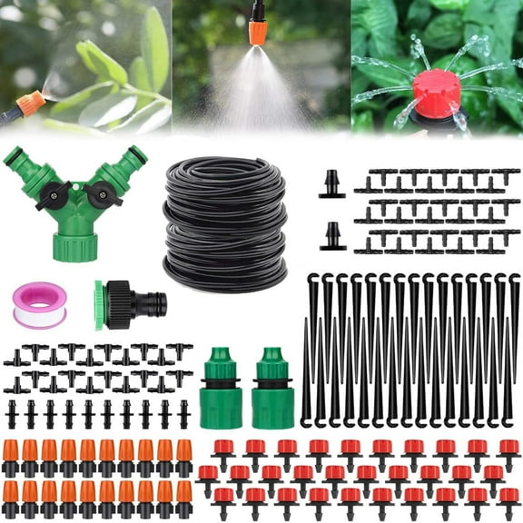 30M Drip Irrigation System Kit - Garden Watering Kit with Timer, Tubing, Hose & Fittings for Flower Beds and Plants - Includes 15m Pipes, Drippers, Connectors,Adapters