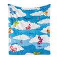 thumbnail image 1 of Spring Soft Flannel Fleece Throw Blanket, Fluffy Clouds and Colorful Butterflies Flying in the Air Summer Season Image, Cozy Plush for Indoor and Outdoor Use, 50" x 70", Sky Blue White, by Ambesonne, 1 of 6