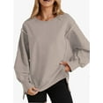 thumbnail image 5 of Women Oversized Sweatshirts Crewneck Side Slit Pullover Long Sleeve Casual Tops, 5 of 6