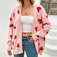 thumbnail image 2 of Sweaters for women Women's Knit Sweater Coat Long Sleeve Open Front Cardigan With Strawberry Jacquard Pattern Stylish Loose Fit Outwear For Fall Winter christmas sweater women, 2 of 6