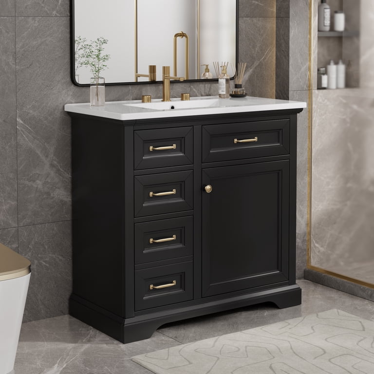 Euroco 36-Inch Bathroom Vanity with Ceramic Sink Top, 4 Drawers