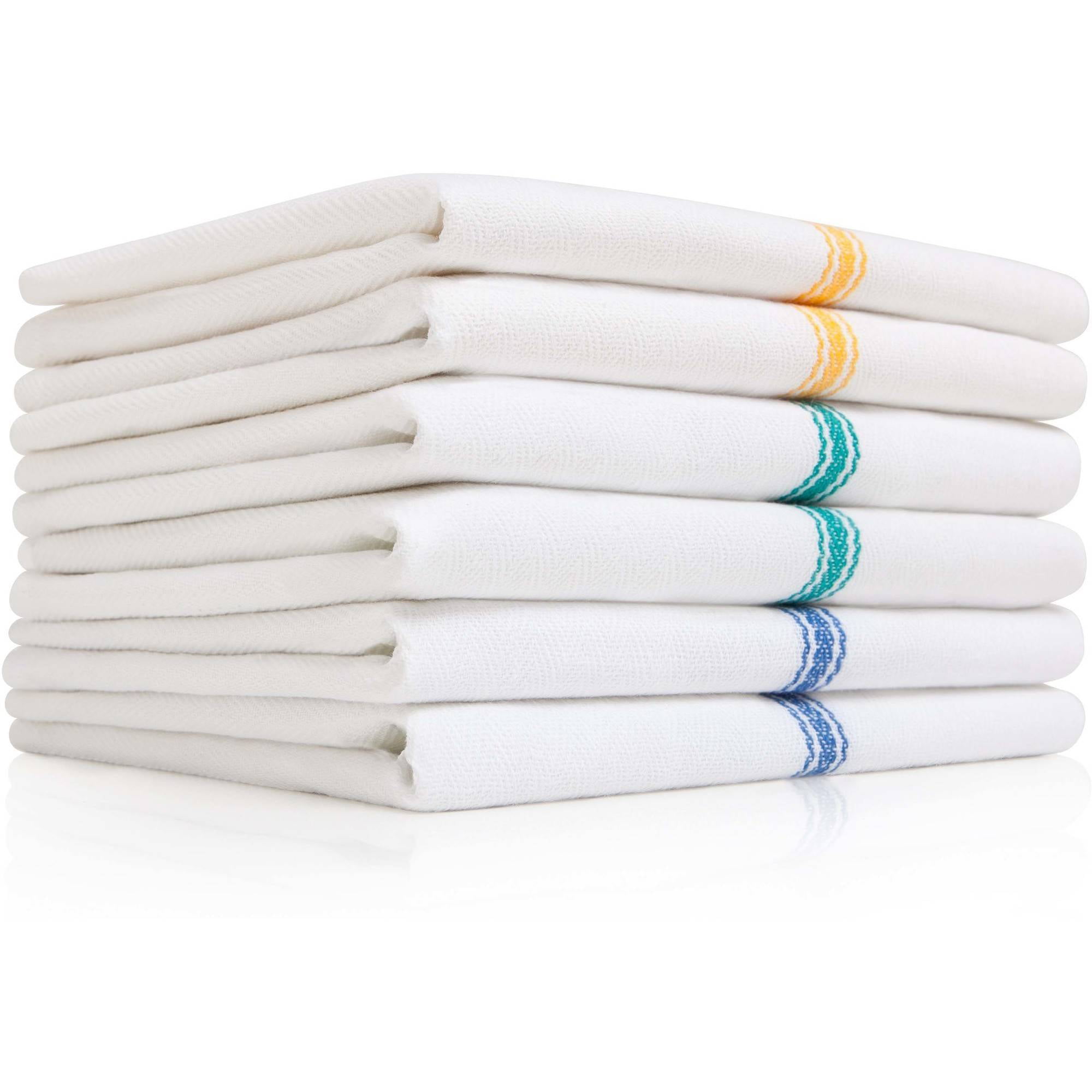 Premia Commercial Kitchen Towels, 12 Pack, White Dish Towels with Center  Stripe, Aqua 