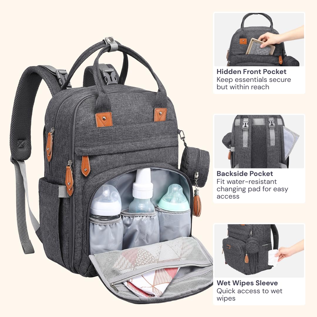 BabbleRoo Original Diaper Bag Backpack Dark Gray photo 6