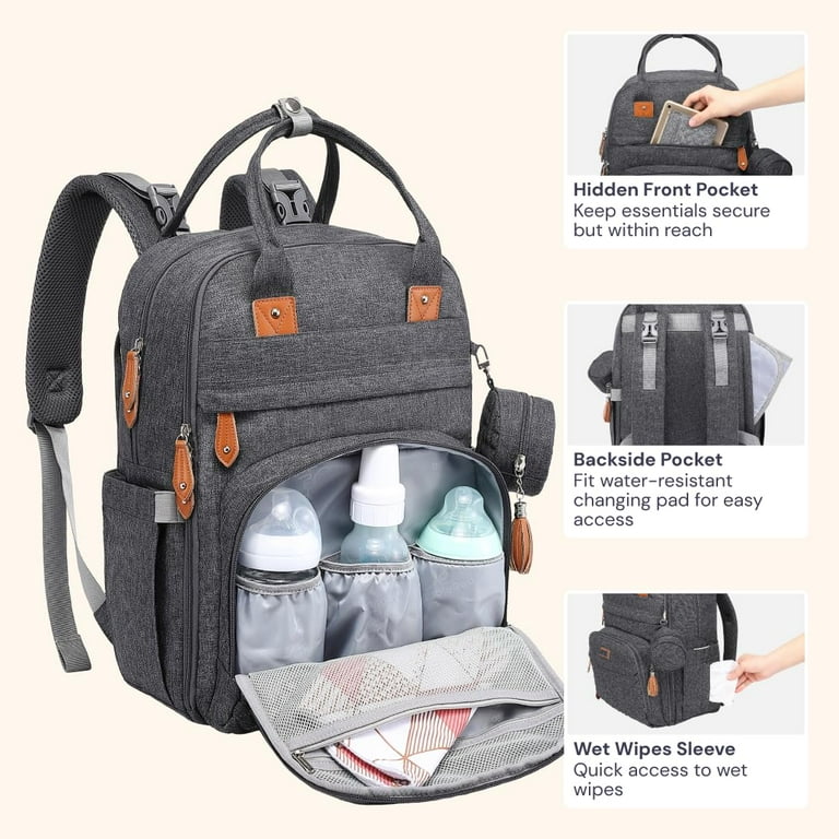 BabbleRoo Original Dark Gray Diaper Bag Backpack - Versatile  display picture 2