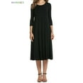 thumbnail image 4 of BadPiggies Women's Plus 3/4 Sleeve A-line Midi Long Dress Round Neck Loose Fit Casual Flare Dress (2XL, Black), 4 of 8