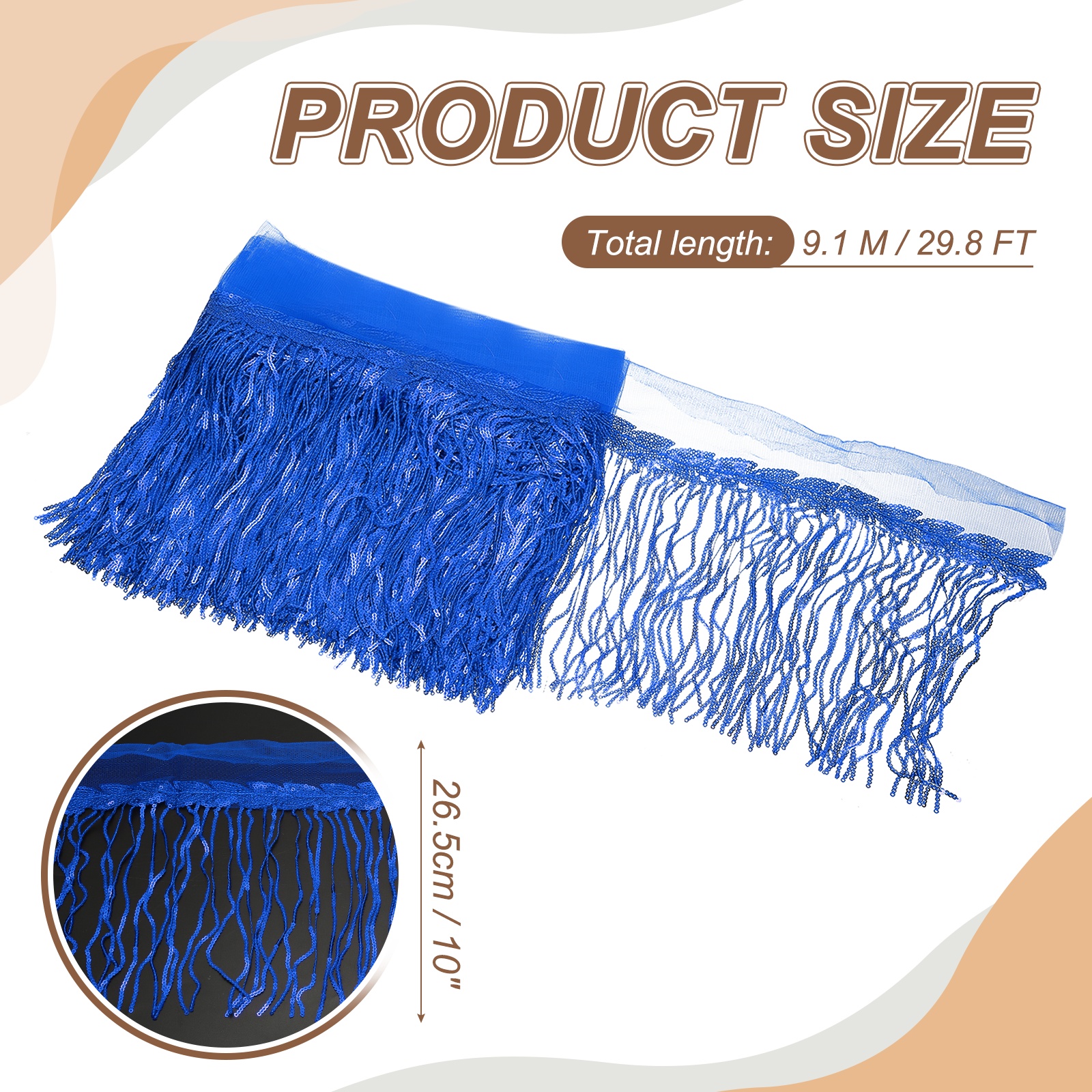 Uxcell 10 Yards 10 Inch Shiny Sequined Tinsel Fringe Trim, Sparkling Spangle Curtain Fringe Paillette Lace Fabric Streamer for DIY Latin Dance Costume Clothing Birthday, Dark Blue