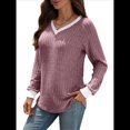 thumbnail image 2 of Camisas de Larga con Cuello en V y Bloques de Color para Mujer: Suéteres Túnica Ligeros Informales de Otoño, Conjuntos de Moda. Rojo Púrpura S, 2 of 10