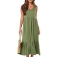 thumbnail image 2 of Lucakuins, vestidos midi de verano para mujer, moda de vacaciones, cuello en V, color sólido, sin mangas, playa, vestido acampanado Lucakuins moda, 2 of 9