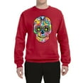 thumbnail image 2 of Wild Bobby Dean Russo Colorful Sugar Skull Streetwear Unisex Crewneck Graphic Sweatshirt, Red, 4X-Large, 2 of 5