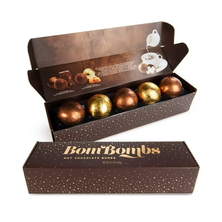 BomBombs, Hot Chocolate Bombs, Includes Fudge Brownie and Caramel Candy Cocoa Bombs Filled with Marshmallows, Pack of 5