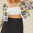 thumbnail image 3 of Cardigan en Maille pour Femmes à Imprimé Carré à Manches Longues, 3 of 9